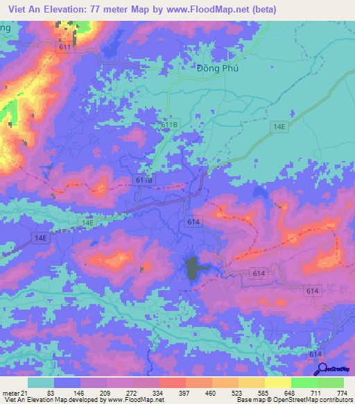 Viet An,Vietnam Elevation Map