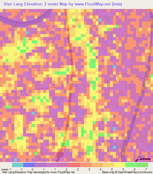 Vien Lang,Vietnam Elevation Map