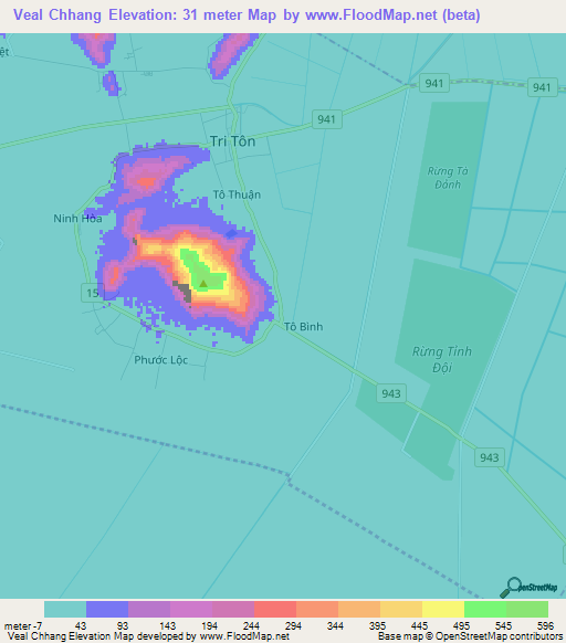 Veal Chhang,Vietnam Elevation Map