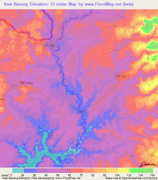 Veal Baveng,Vietnam Elevation Map