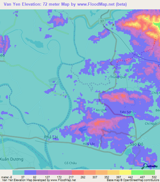 Van Yen,Vietnam Elevation Map