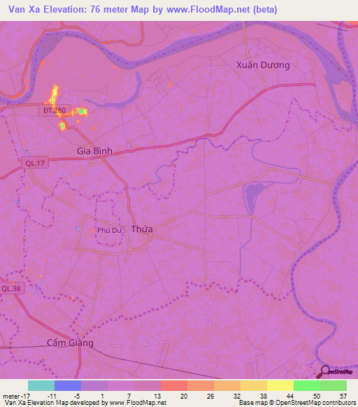 Van Xa,Vietnam Elevation Map