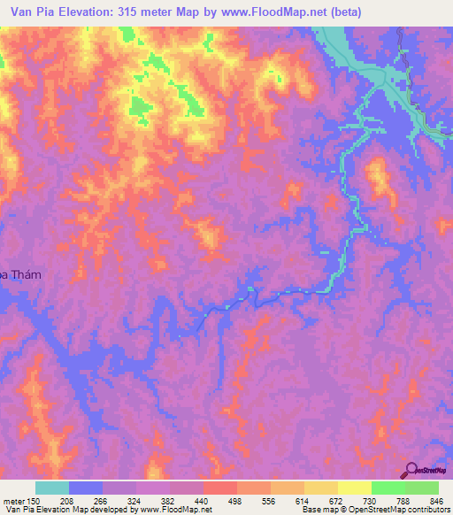 Van Pia,Vietnam Elevation Map