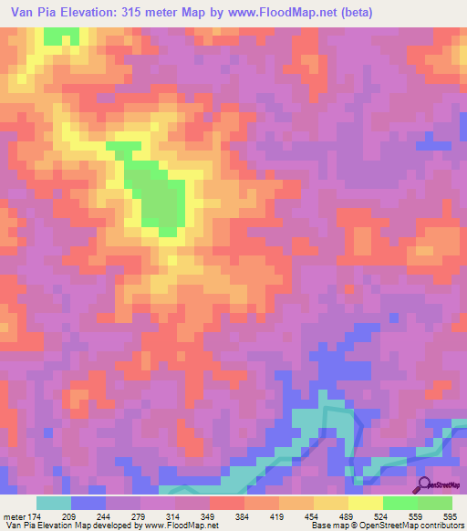 Van Pia,Vietnam Elevation Map