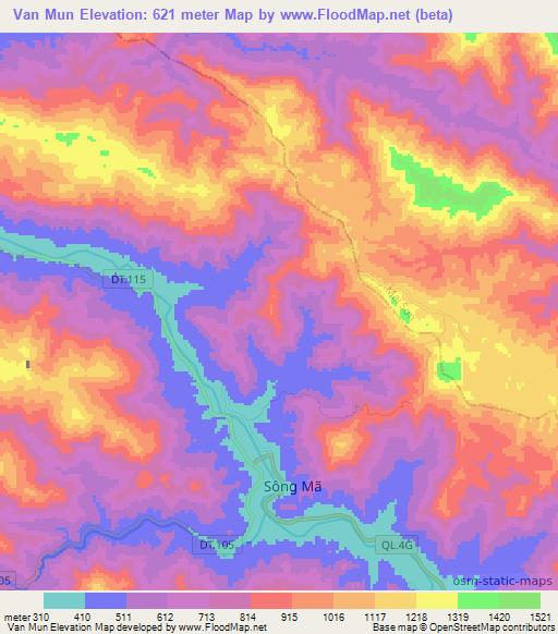 Van Mun,Vietnam Elevation Map