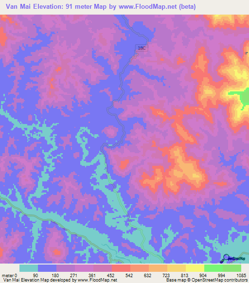 Van Mai,Vietnam Elevation Map