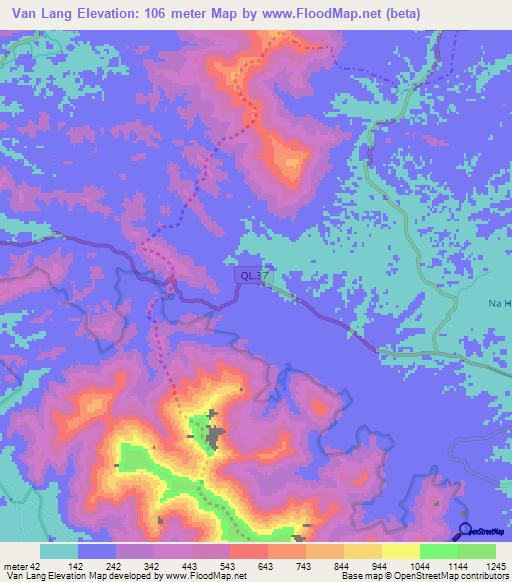 Van Lang,Vietnam Elevation Map