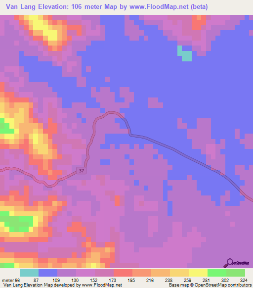 Van Lang,Vietnam Elevation Map