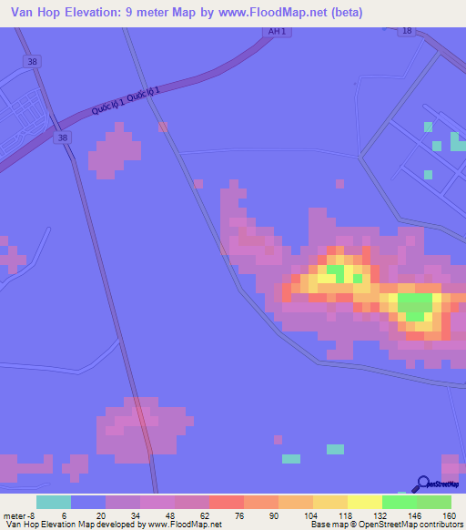 Van Hop,Vietnam Elevation Map