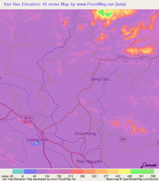 Van Hao,Vietnam Elevation Map