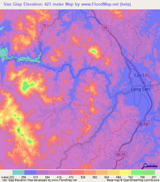 Van Giap,Vietnam Elevation Map