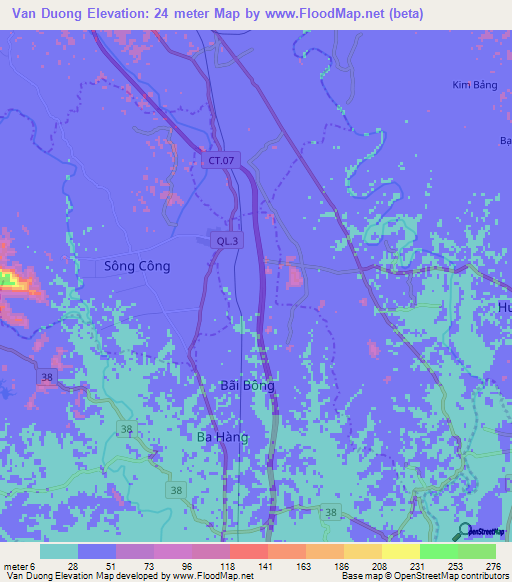 Van Duong,Vietnam Elevation Map