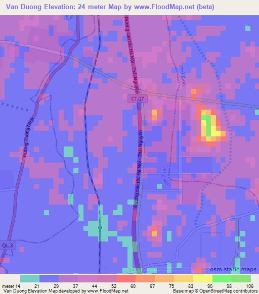 Van Duong,Vietnam Elevation Map