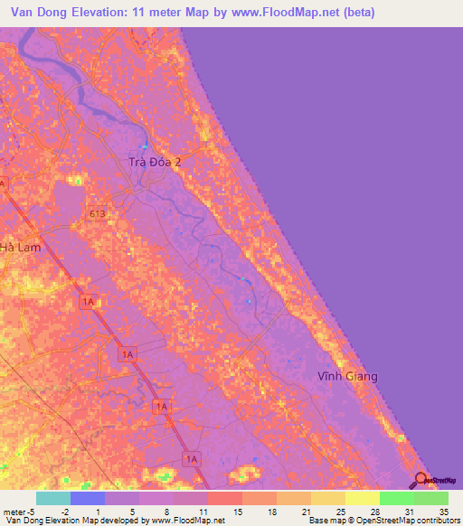 Van Dong,Vietnam Elevation Map