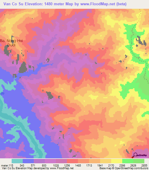 Van Co Su,Vietnam Elevation Map