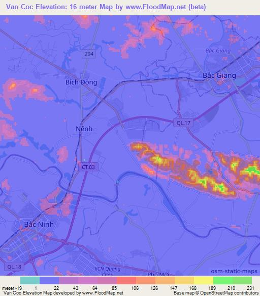 Van Coc,Vietnam Elevation Map