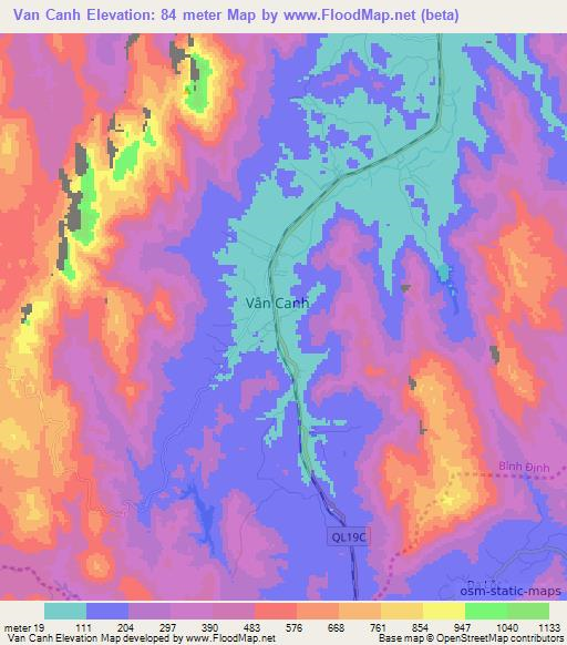 Van Canh,Vietnam Elevation Map