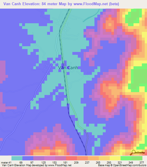 Van Canh,Vietnam Elevation Map