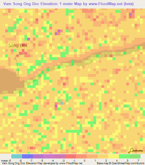 Vam Song Ong Doc,Vietnam Elevation Map