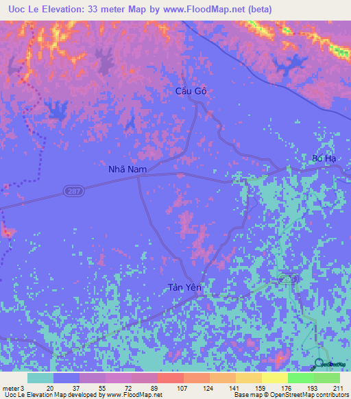 Uoc Le,Vietnam Elevation Map