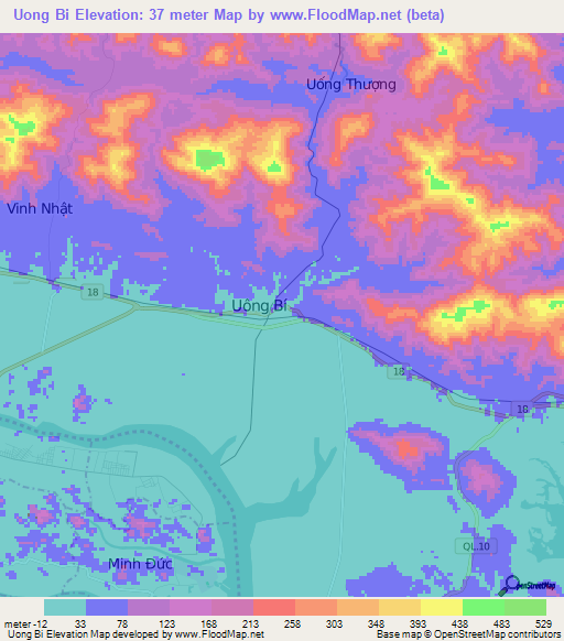 Uong Bi,Vietnam Elevation Map