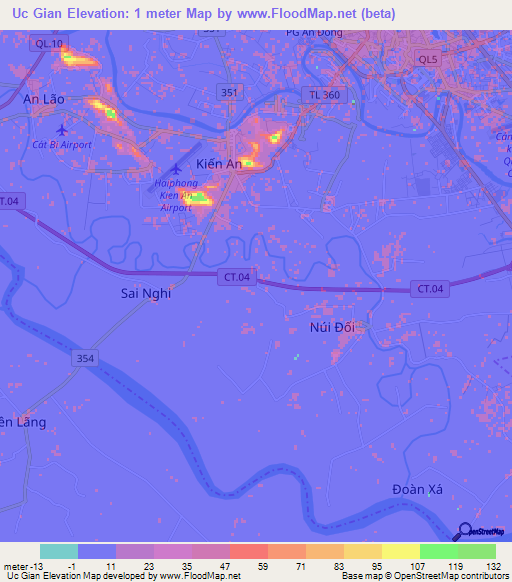 Uc Gian,Vietnam Elevation Map