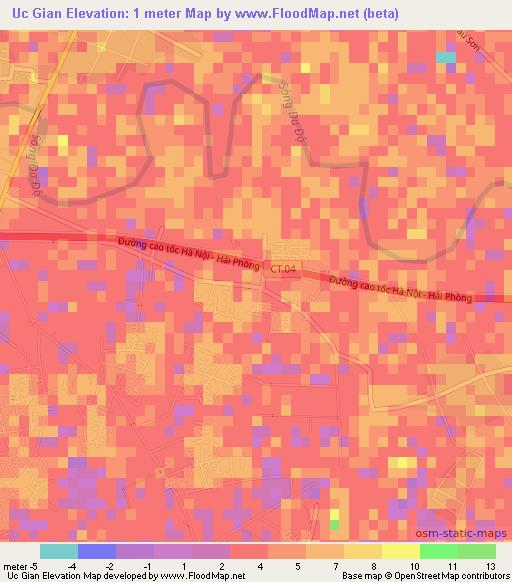 Uc Gian,Vietnam Elevation Map