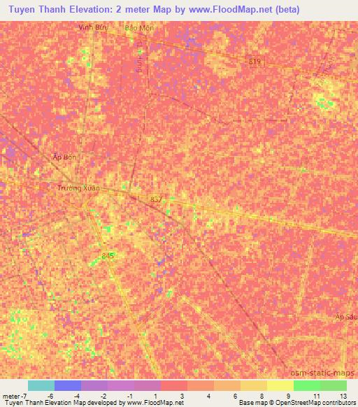 Tuyen Thanh,Vietnam Elevation Map