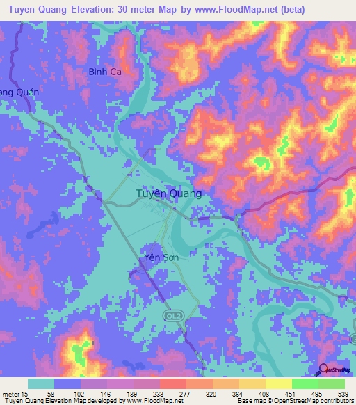 Tuyen Quang,Vietnam Elevation Map