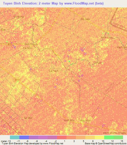 Tuyen Binh,Vietnam Elevation Map