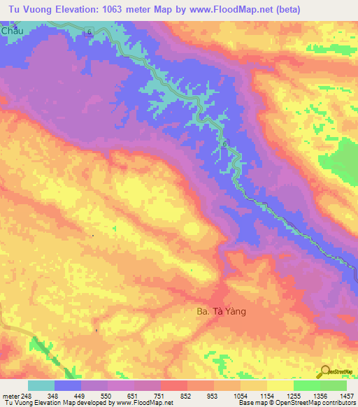 Tu Vuong,Vietnam Elevation Map