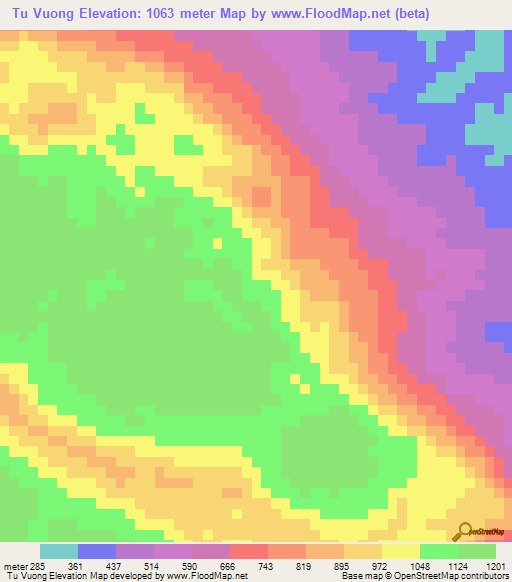 Tu Vuong,Vietnam Elevation Map