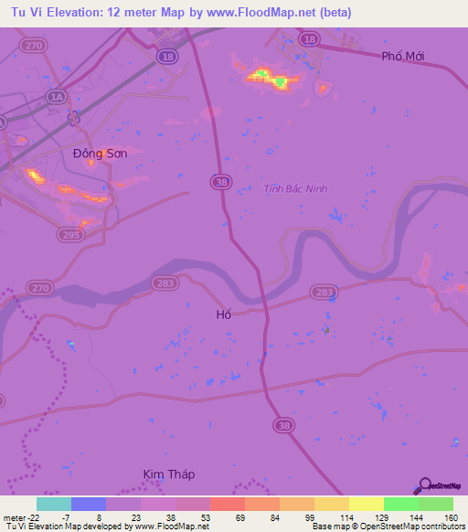 Tu Vi,Vietnam Elevation Map