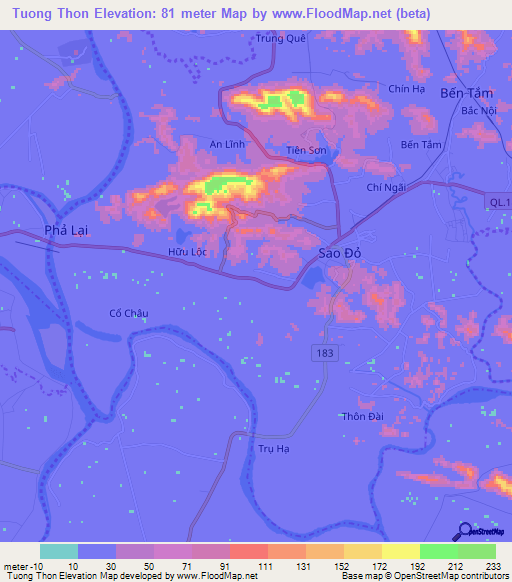 Tuong Thon,Vietnam Elevation Map