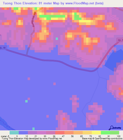 Tuong Thon,Vietnam Elevation Map