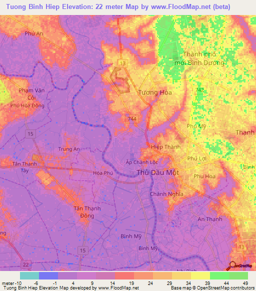 Tuong Binh Hiep,Vietnam Elevation Map