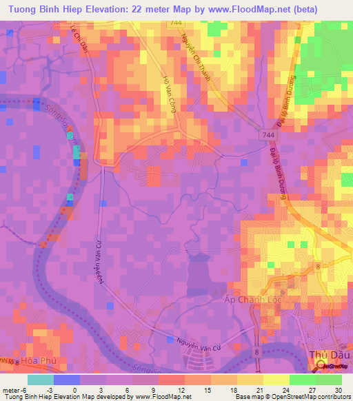 Tuong Binh Hiep,Vietnam Elevation Map