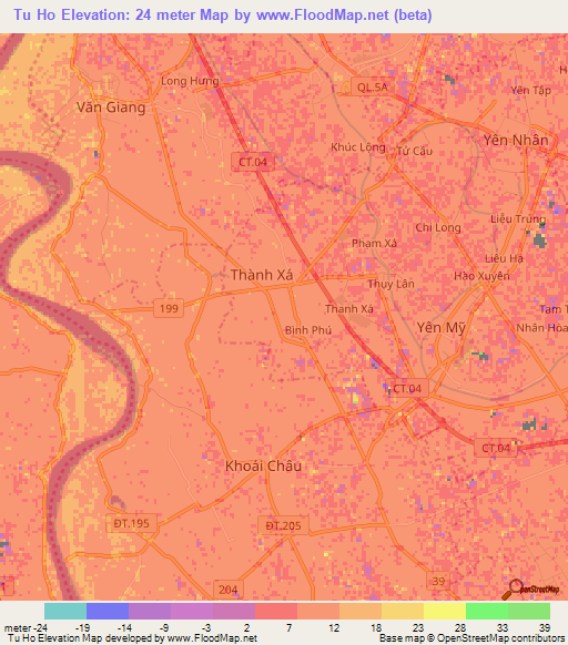 Tu Ho,Vietnam Elevation Map