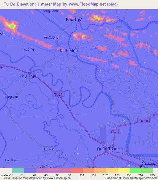 Tu Da,Vietnam Elevation Map