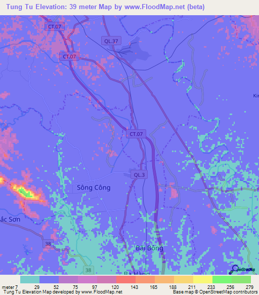 Tung Tu,Vietnam Elevation Map