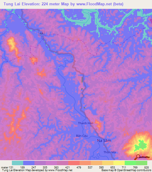 Tung Lai,Vietnam Elevation Map