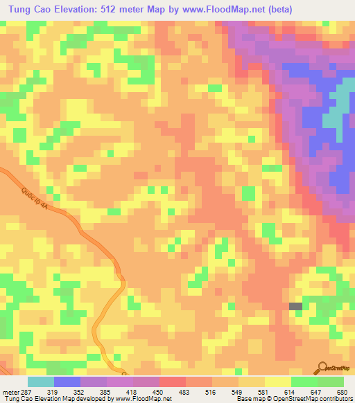 Tung Cao,Vietnam Elevation Map