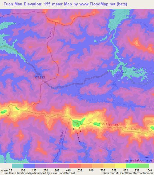 Tuan Mau,Vietnam Elevation Map