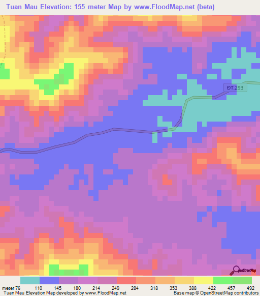 Tuan Mau,Vietnam Elevation Map