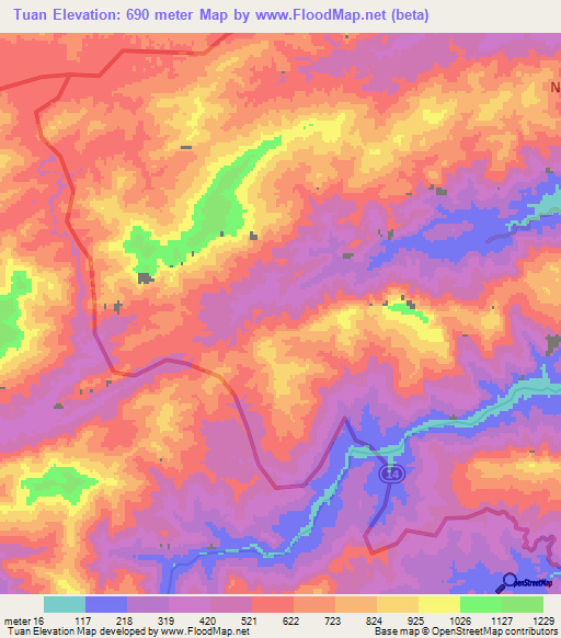 Tuan,Vietnam Elevation Map