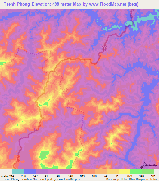 Tsenh Phong,Vietnam Elevation Map