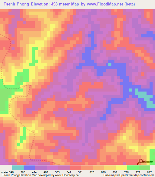 Tsenh Phong,Vietnam Elevation Map