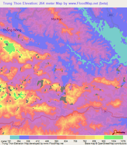 Trung Thon,Vietnam Elevation Map