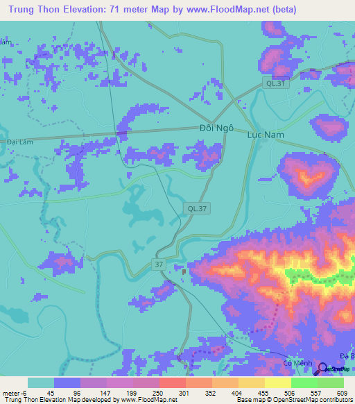 Trung Thon,Vietnam Elevation Map