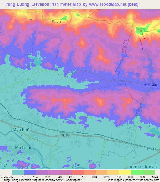 Trung Luong,Vietnam Elevation Map